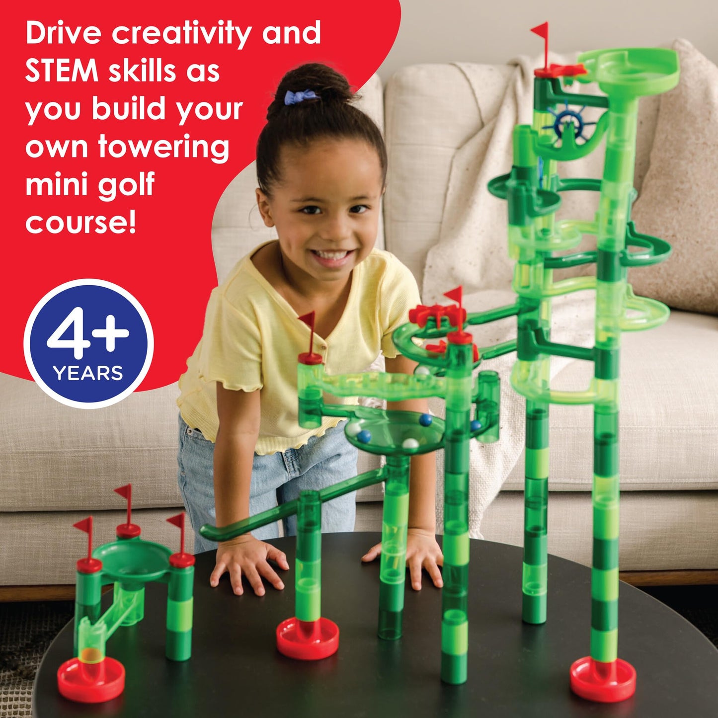 MindWare Marble Run Mini Golf - Building Toys for Kids Ages 4-8 - Unique Twist on Classic Marble Run for Kids Ages 4-8 - Marble Maze Includes 75 Track Pieces, 20 Marbles and Exciting New Components