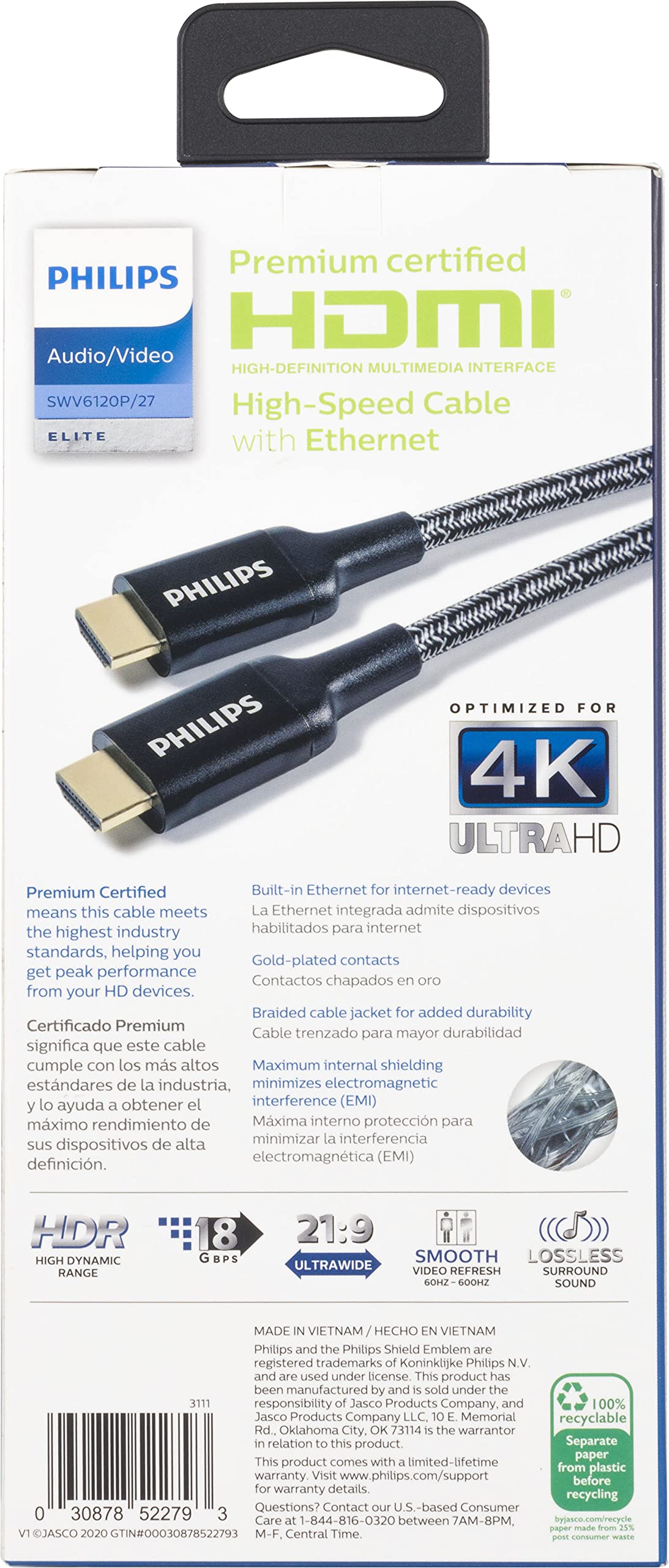 Philips 4\' Elite Premium High-Speed HDMI Cable with Ethernet,  4K@60Hz - Braided