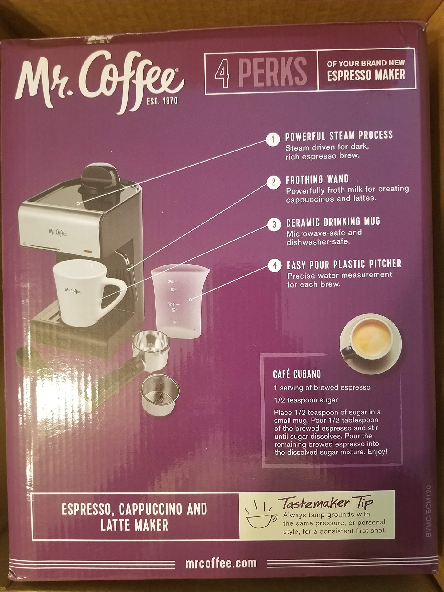 Jarden BVMC-ECM170 Mr Coffee Espresso Maker With Appl Built In Frothing Wand Black