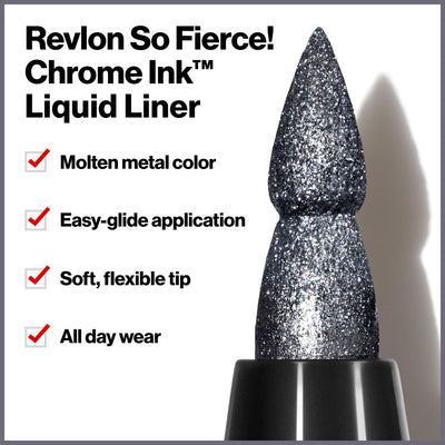 Revlon So Fierce! Chrome Ink Liquid Eyeliner, Longlasting Bold Metallic Pen Liner with Dip Ink Cap for Pearl, Shimmer Blend, 901 Gunmetal, 0.03 oz.