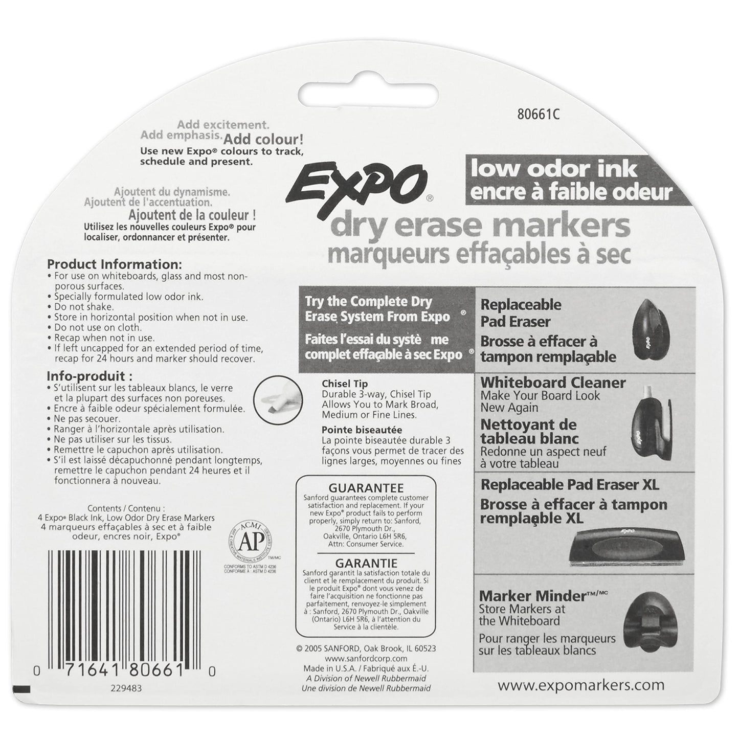 EXPO Low Odor Dry Erase Markers, Chisel Tip, Black, 4 Count