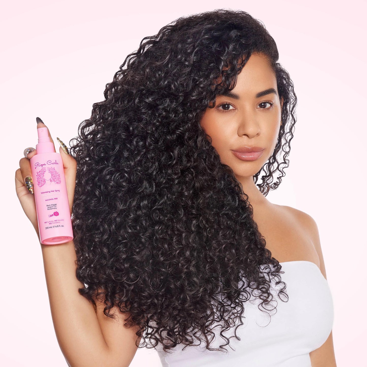 Rizos Curls Alcohol-Free Volumizing Hair Spray, Locks Hold & Style, Touchable Hold Without Crunch or Flakes, Infused with Rosemary, Argan Oil & Red Algae, 6.8 oz