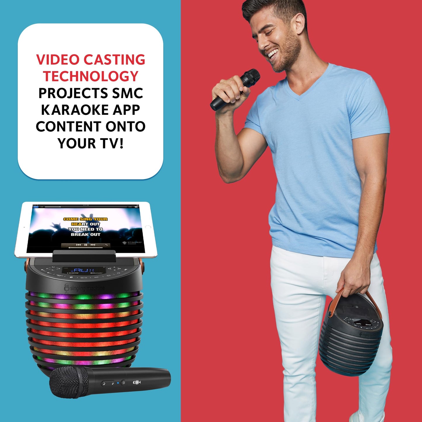 Singing Machine Karaoke Machine for Adults & Kids with Wireless Microphone, SingCast One - Karaoke Speaker with Video Casting Technology, Karaoke System with Bluetooth & Voice Changing Effect
