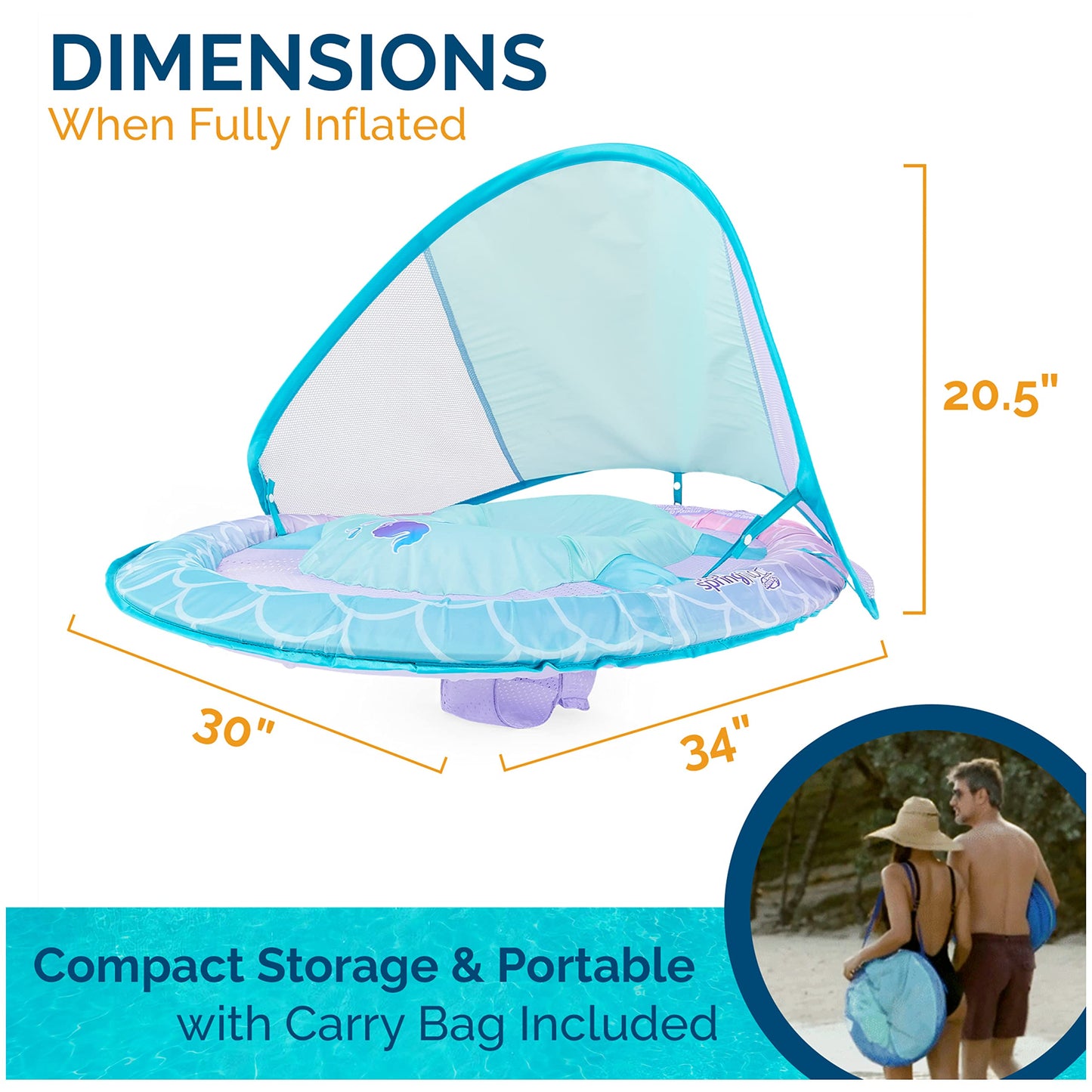 Swimways Sun Canopy Inflatable Infant Spring Float for Infants 9-24 Months, Mermaid Design