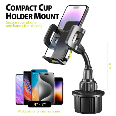 Bracketron TripGrip Universal Phone Holder for Car Cup Holder Mount - 360 Degree Rotation, Swivel Gooseneck, Expandable Base Cell Phone Cup Holder Insert - Smartphone Cradle Stand