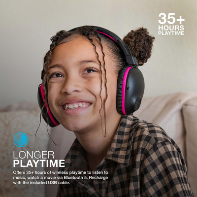 JLab JBuddies Pro Over-Ear Bluetooth Wireless Kids\' Headphones - Black/Pink
