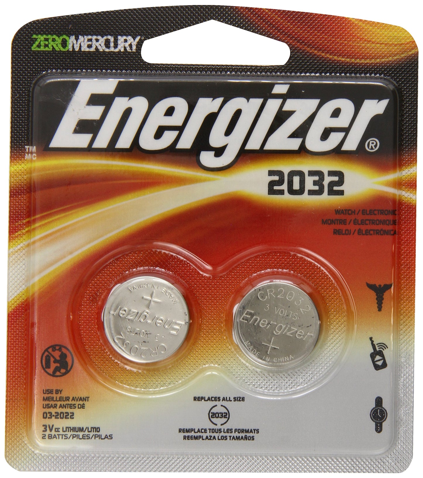 Energizer 2032 3 Volt Batteries, 2 Count