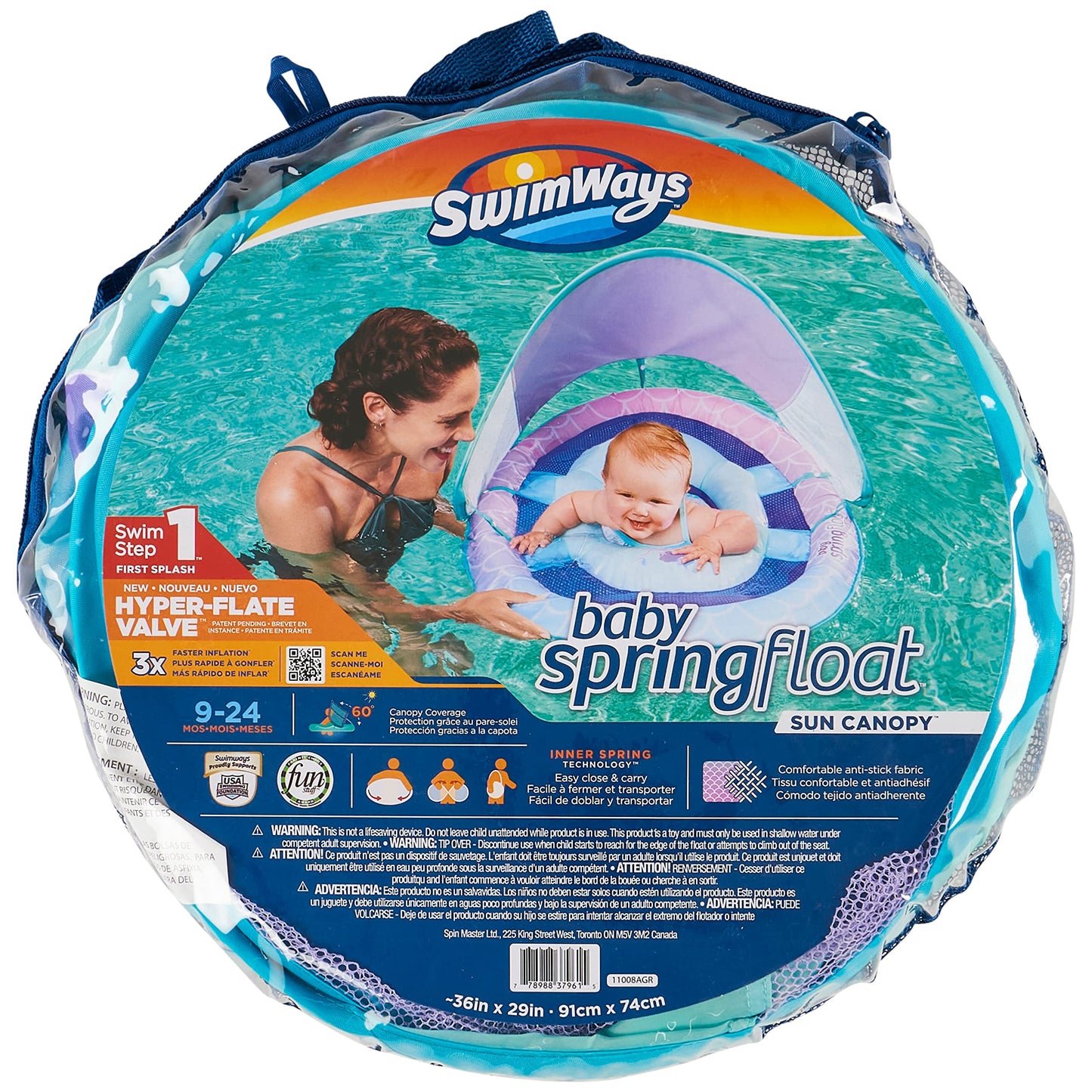 Swimways Sun Canopy Inflatable Infant Spring Float for Infants 9-24 Months, Mermaid Design