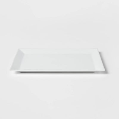 16" x 10" Porcelain Rectangular Rimmed Serving Platter White - Threshold™