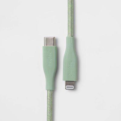 6\' Lightning to USB-C Braided Cable - heyday Ribbed Soft Green