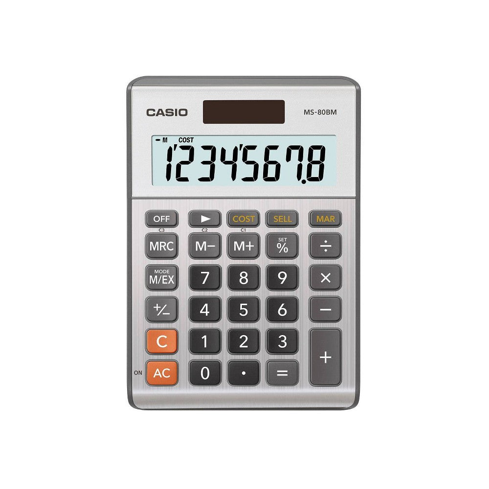 Casio MS-80BM 8 Digit Desktop Calculator  Cost/Sell/Margin  Brushed Nickel