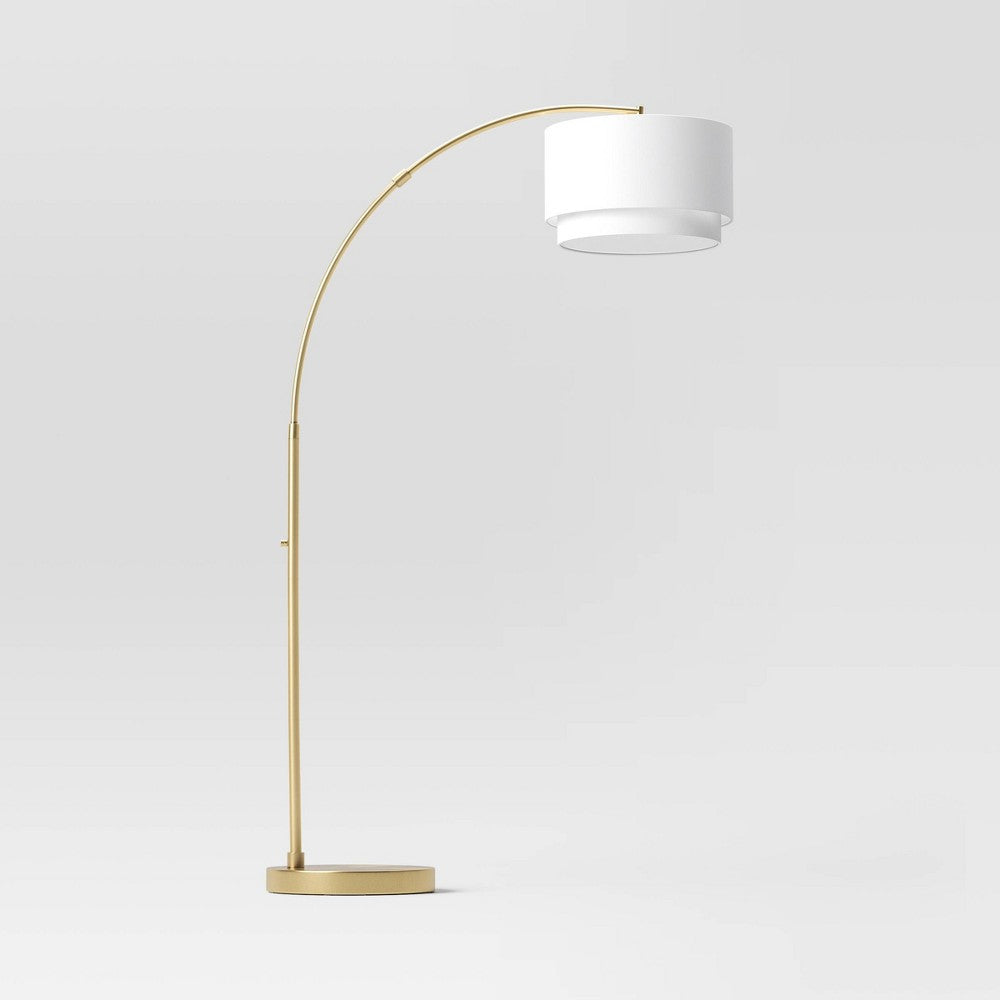 68\"x41\" Knurled Metal Arc Floor Lamp with Tiered Shade Brass - Threshold™