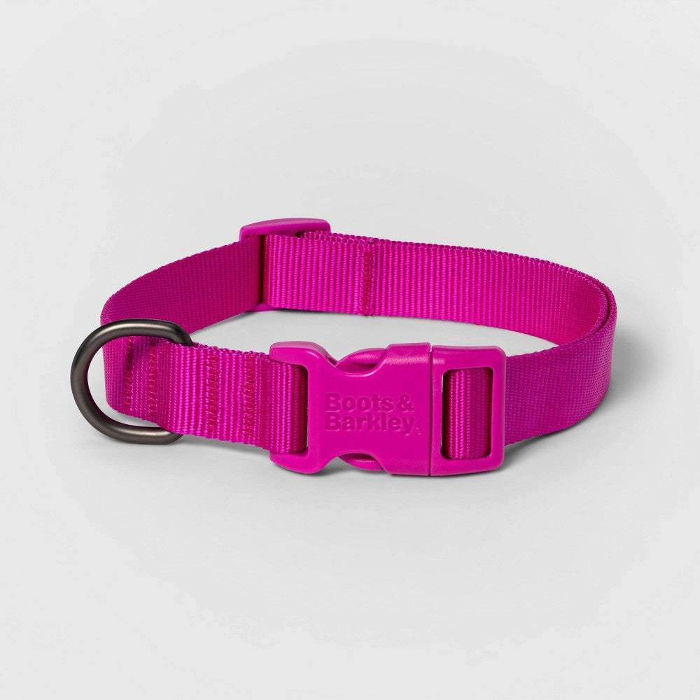 Basic Dog Adjustable Collar with Color Matching Buckle - M - Pink - Boots & Barkley™