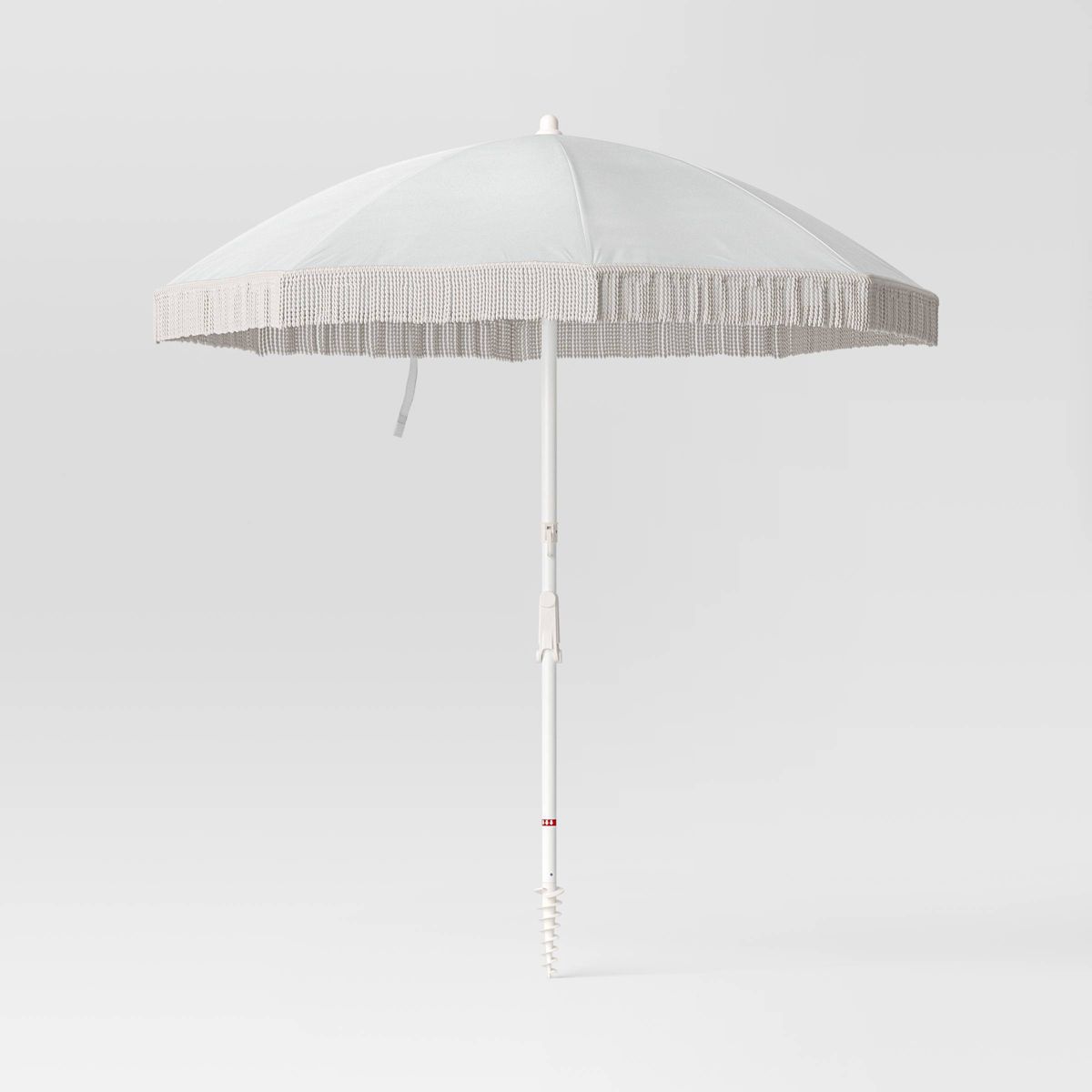 6'x6' Round Outdoor Patio Beach Umbrella with Fringe Ivory - Threshold