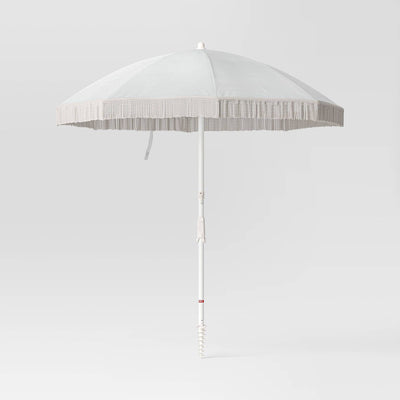 6'x6' Round Outdoor Patio Beach Umbrella with Fringe Ivory - Threshold