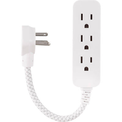 Philips 3-Outlet Extension Cord with Surge Protection  6in. Braided Cord  Flat Plug  15A  250 Joule  Gray and White  SPP8272WC/37