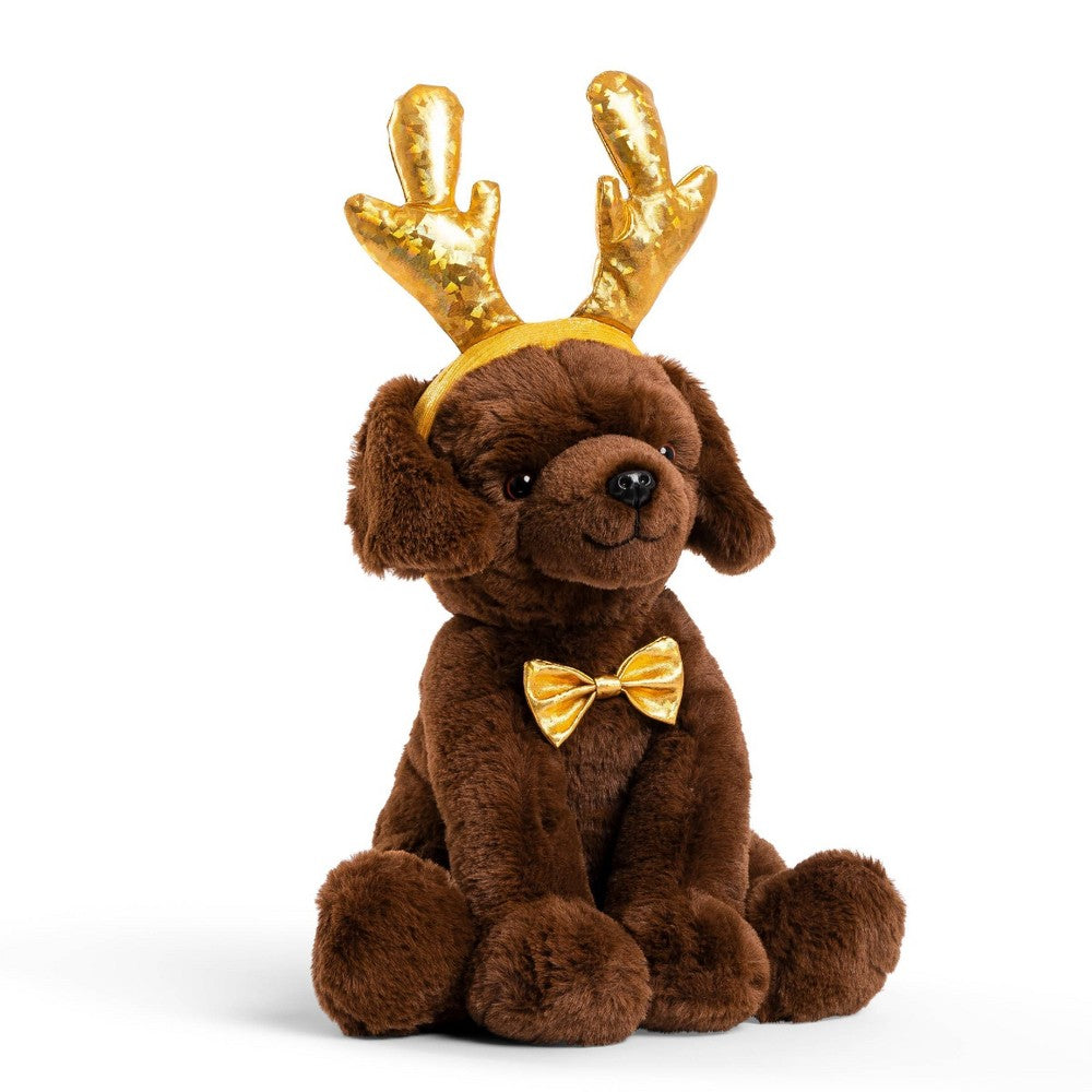 FAO Schwarz Cheers 4 Antlers Chocolate Labrador 12\" Stuffed Animal with Removable Wear-and-Share Ears