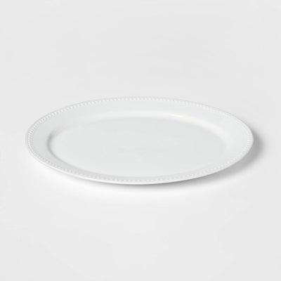 15" x 12" Ceramic Oval Beaded Platter White - Threshold™