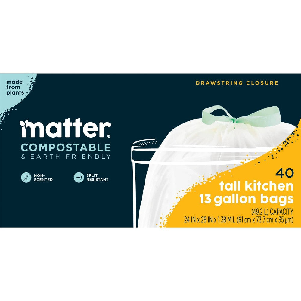 Matter 100% Compostable 13-Gallon Tall Kitchen Garbage Bags  40 Count
