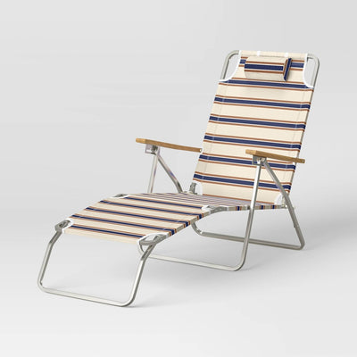 Striped Aluminum Beach Lounger with Wood Arms - Threshold™