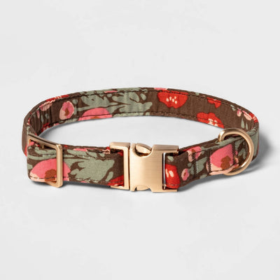 Floral Print Fashion Dog Collar - XL - Pink/Red/Brown - Boots & Barkley™