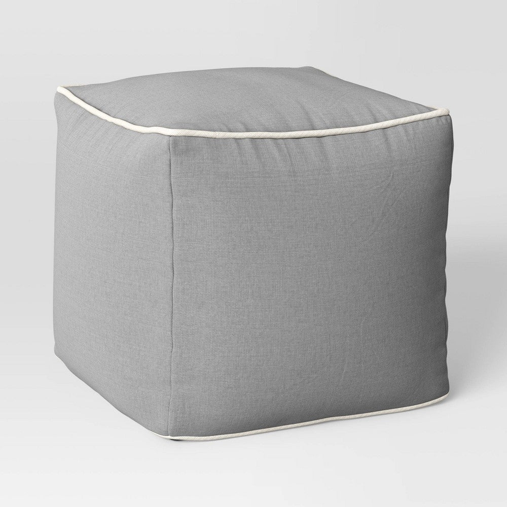 Color Block with Contrast Piping Pouf Jet Gray/Ivory - Room Essentials™