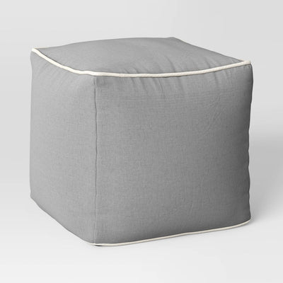 Color Block with Contrast Piping Pouf Jet Gray/Ivory - Room Essentials™