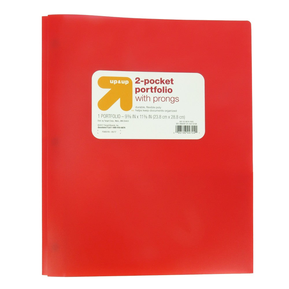 2 Pocket Plastic Folder with Prongs Red - up &amp; up™