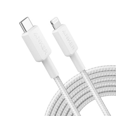 Anker 10\' Braided Lightning to USB-C Fast Charging Cable - White