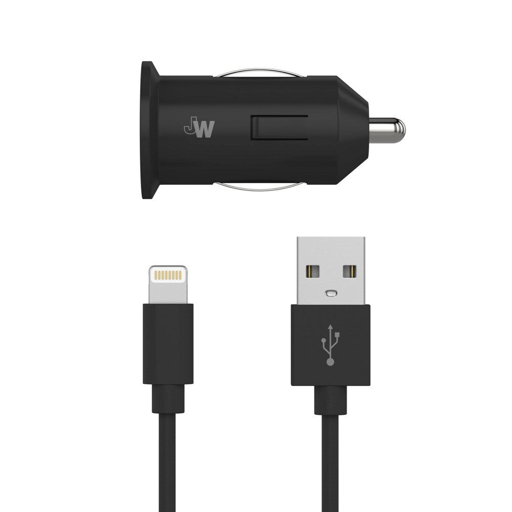Just Wireless 12W 1-Port USB-A Car Charger with 4ft TPU Lightning to USB-A Cable - Black