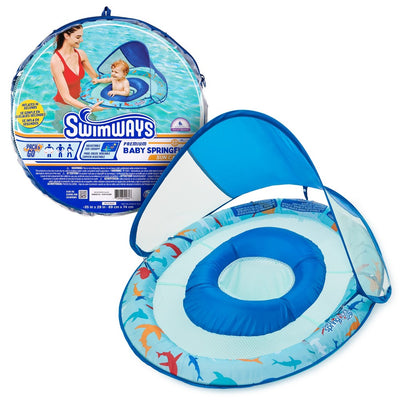 SwimWays Baby Spring Float Sun Canopy-Blue Shark Swim Step 1 9-24 Months UPF 50+