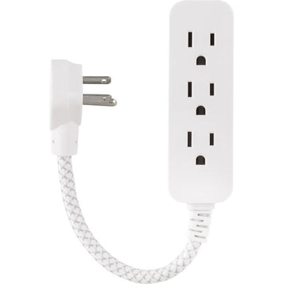 Philips 3-Outlet Extension Cord with Surge Protection  6in. Braided Cord  Flat Plug  15A  250 Joule  Gray and White  SPP8272WC/37