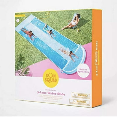 Sun Squad 3-Lane Water Slide 18 Ft Long Built In Sprinklers