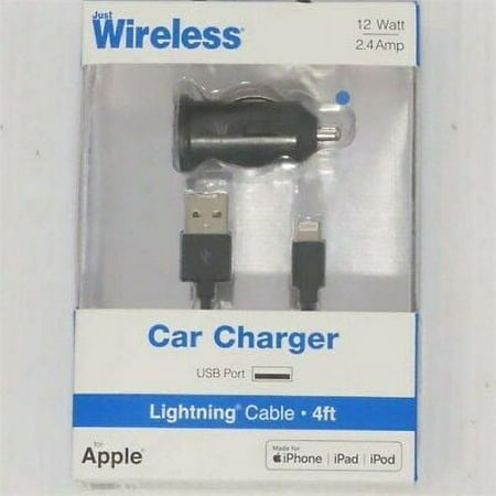 Just Wireless 12W 1-Port USB-A Car Charger with 4ft TPU Lightning to USB-A Cable - Black