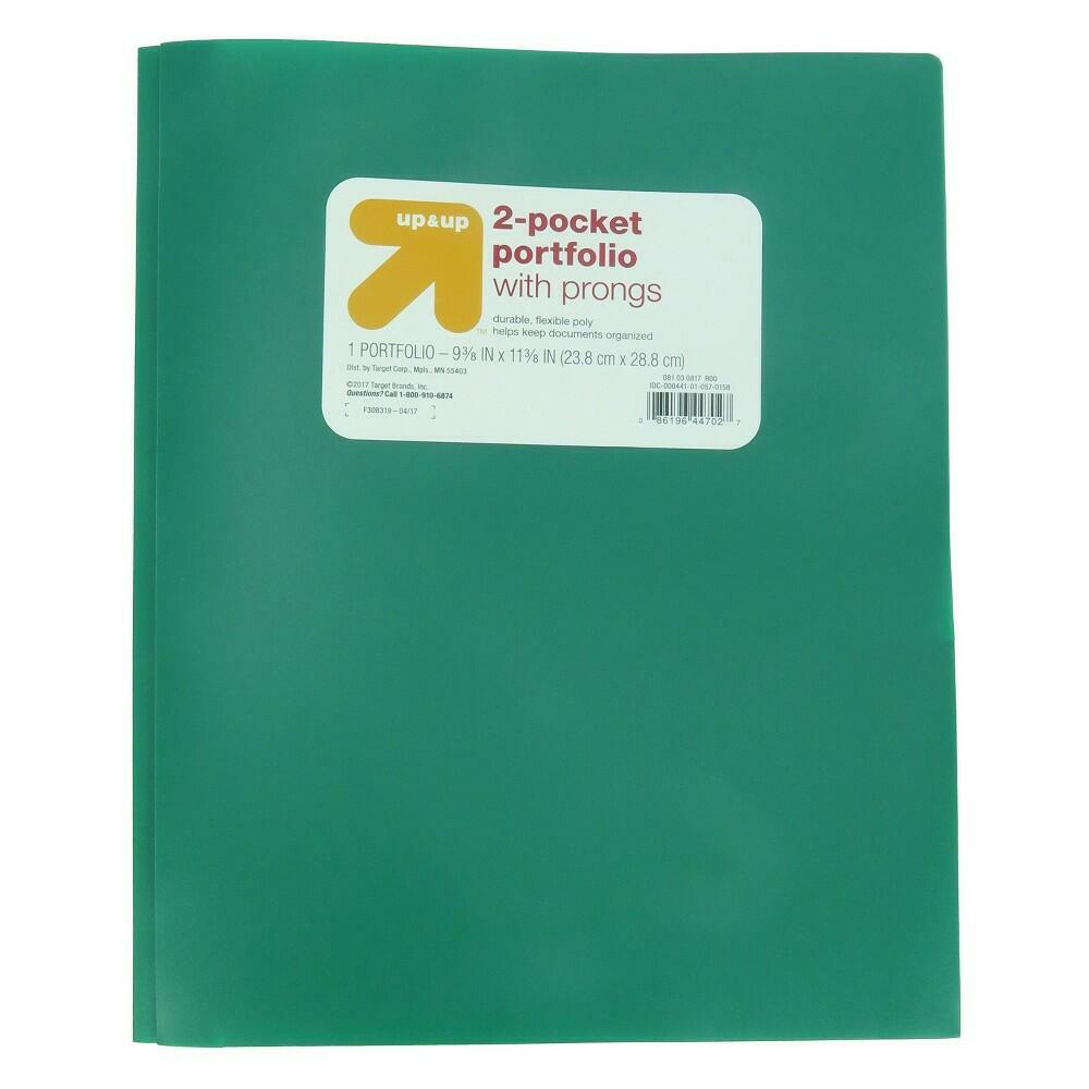 2 Pocket Plastic Folder with Prongs Green - up &amp; up™