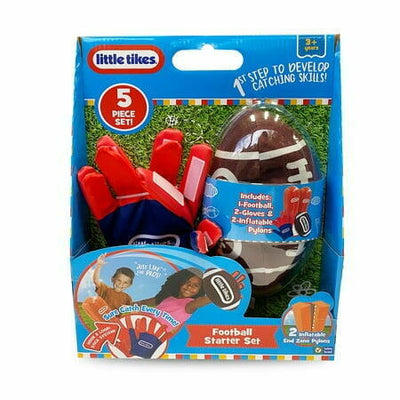Little Tike Football Starter Set  5pc  Inflatable Pylons  Spongy Football  and Sticky Gloves for Kids Ages 3-6