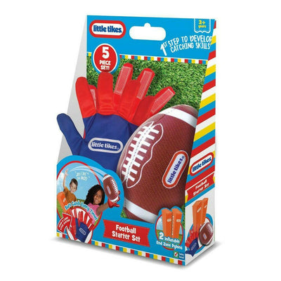 Little Tike Football Starter Set  5pc  Inflatable Pylons  Spongy Football  and Sticky Gloves for Kids Ages 3-6