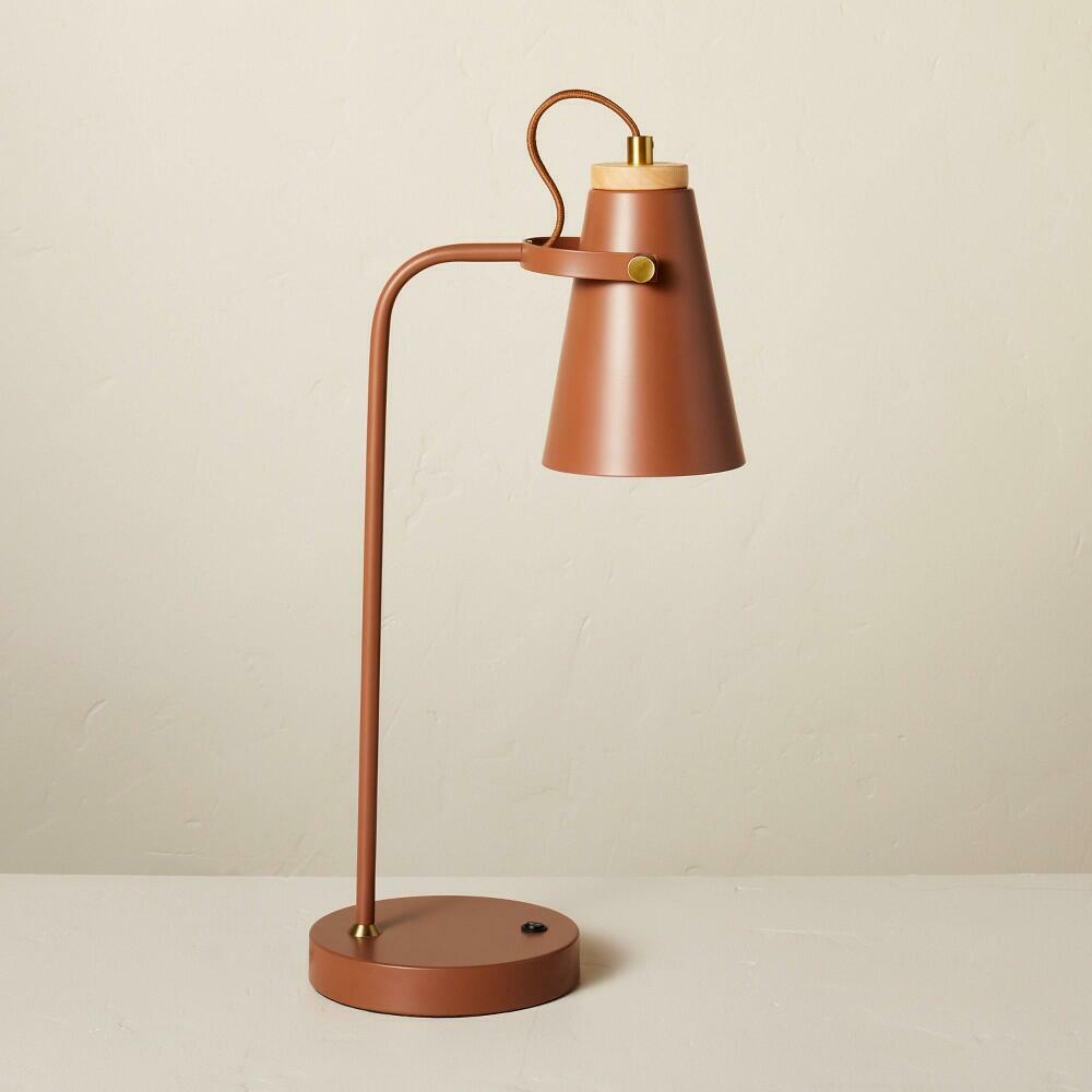 20\" Metal Task Lamp with USB Port Terracotta Brown (Includes LED Light Bulb) - Hearth &amp; Hand™ with Magnolia