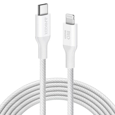Anker 10\' Bio-Braided Lightning to USB-C ECO Friendly Fast Charging Cable - White