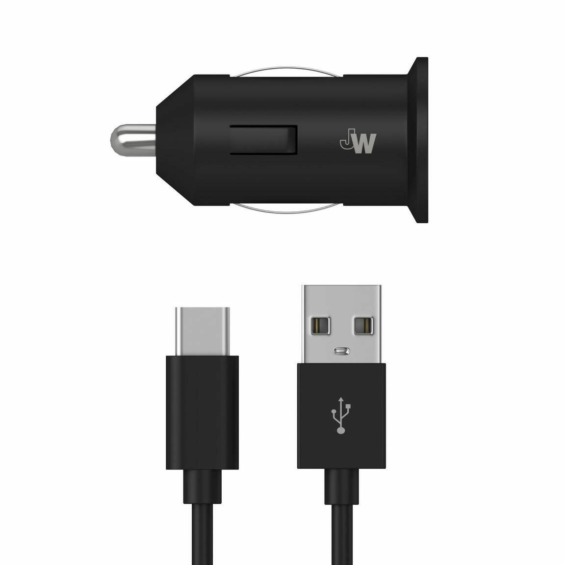 Just Wireless 2.4A/12W 1-Port USB-A Car Charger with 6\' TPU USB-C to USB-A Cable - Black